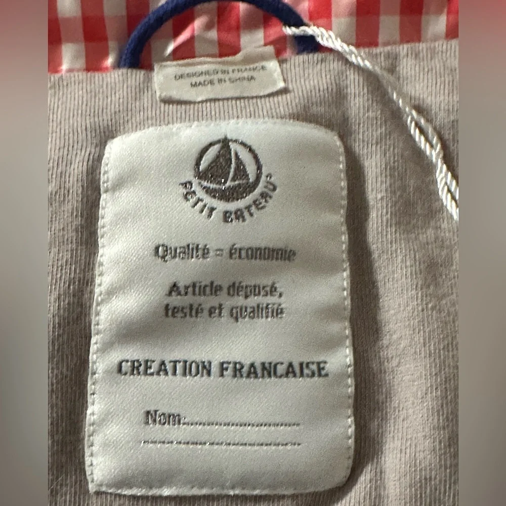 Petit Bateau Rain Jacket Girl Red/White Polyester Gingham Cotton Lining Size 6